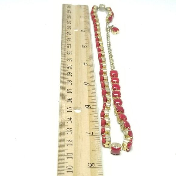 Vintage Bright Red Rhinestone Adjustable Length Necklace, Retro 70s Style - Picture 4 of 5
